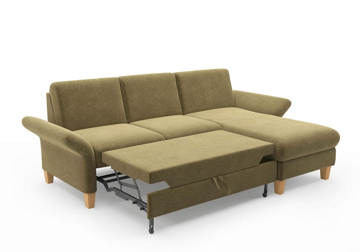 ECKSOFA ROCHELLE E Olivgrün Flachgewebe  - Eichefarben/Olivgrün, KONVENTIONELL, Holz/Textil (251/164cm) - Sit & More