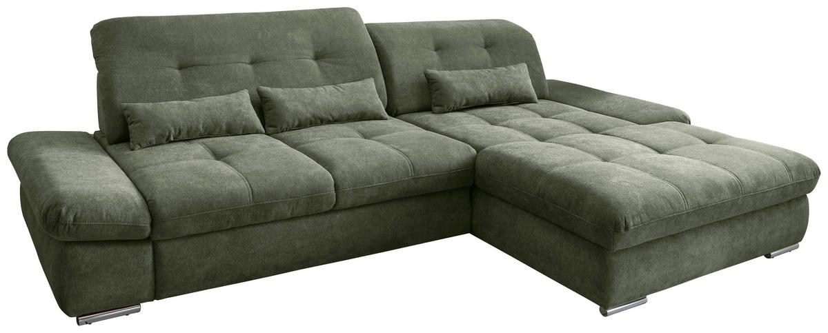 ECKSOFA in Chenille Dunkelgrün  - Chromfarben/Dunkelgrün, MODERN, Textil/Metall (300/196cm) - Livetastic