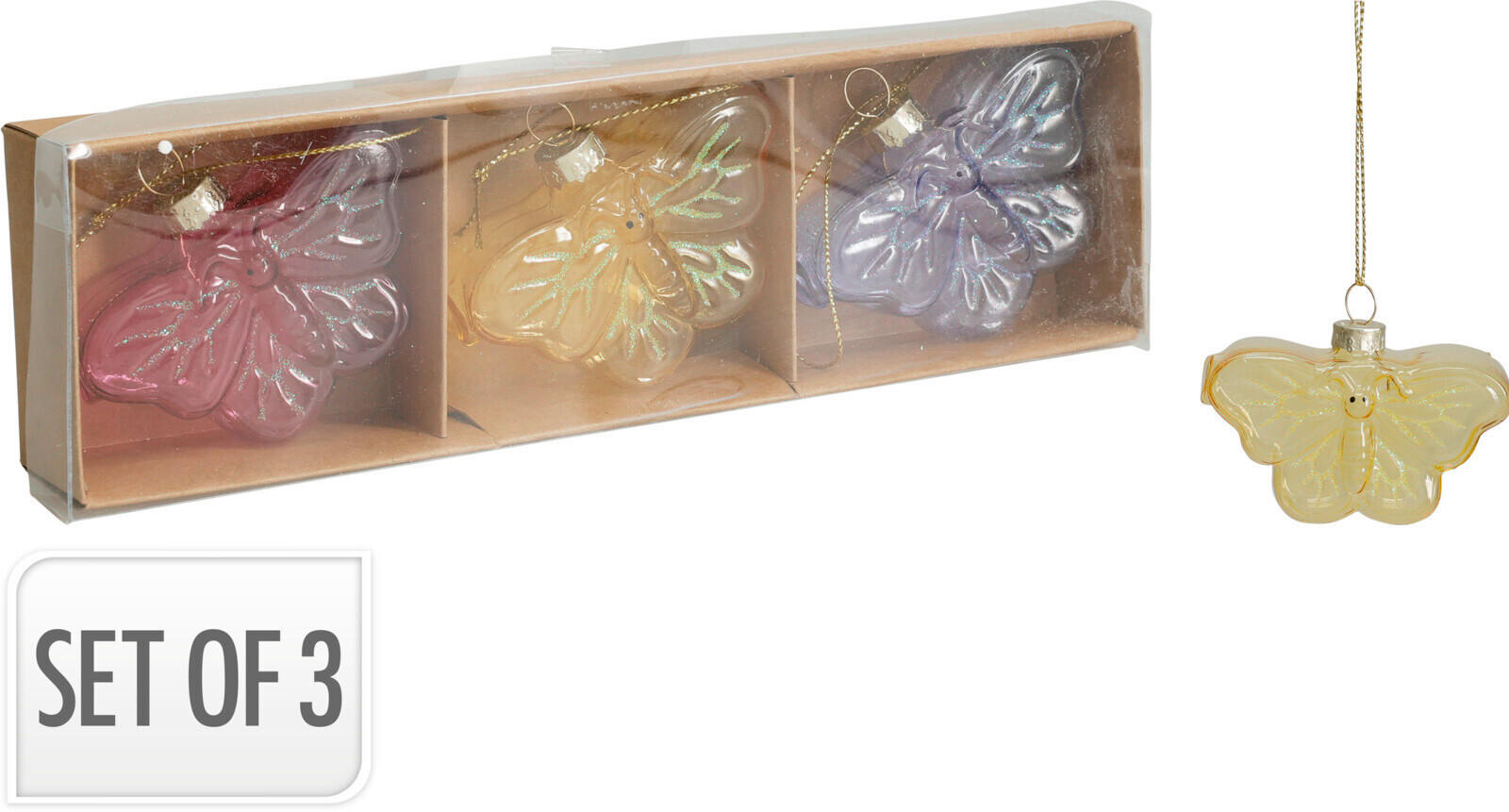 FÜGGŐDÍSZ - lila/sárga, Basics, üveg (7cm)