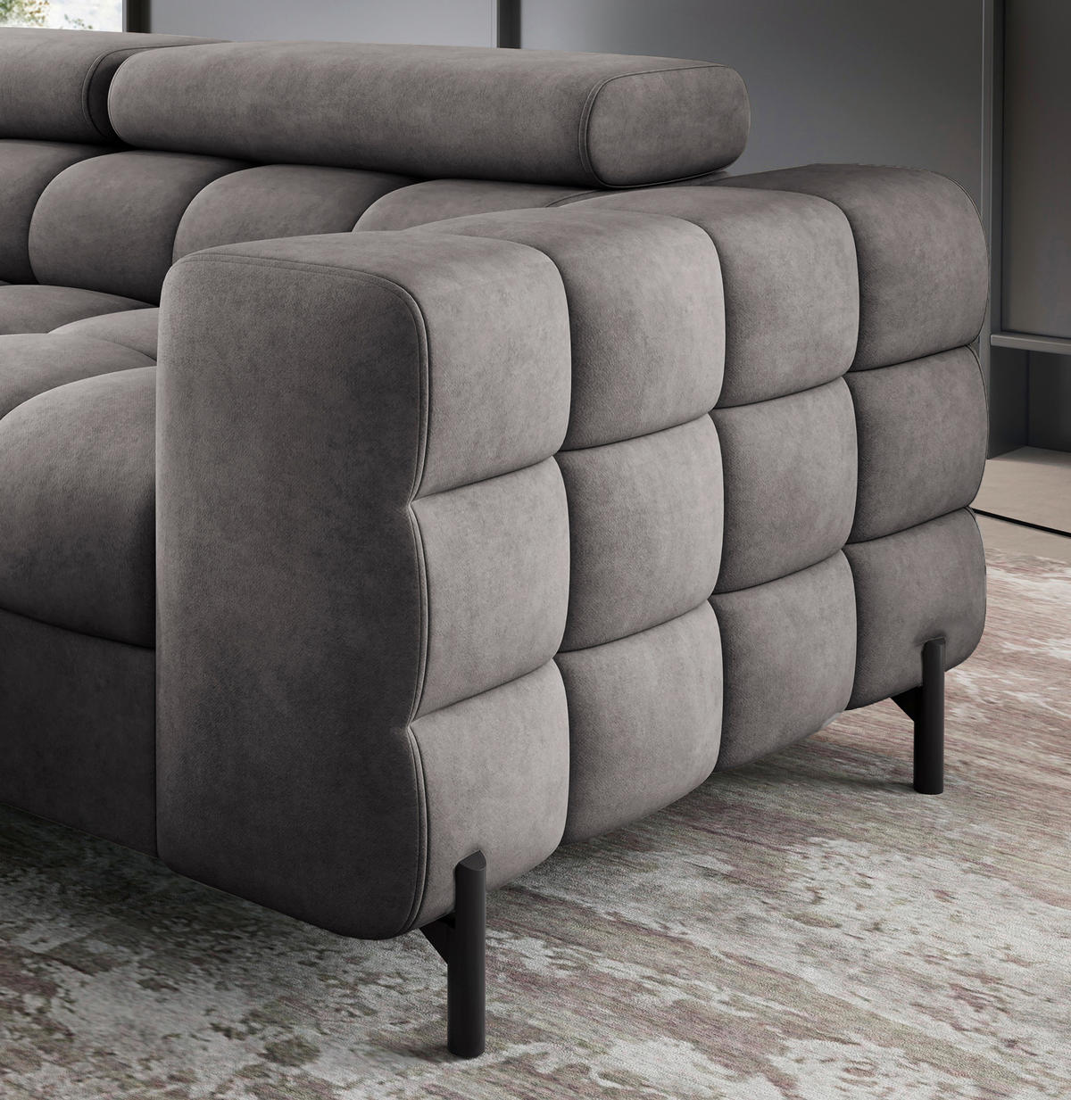 ECKSOFA FERUCCE in Chenille Grau  200/276 cm  - Schwarz/Grau, Design, Textil/Metall (200/276cm) - MID.YOU