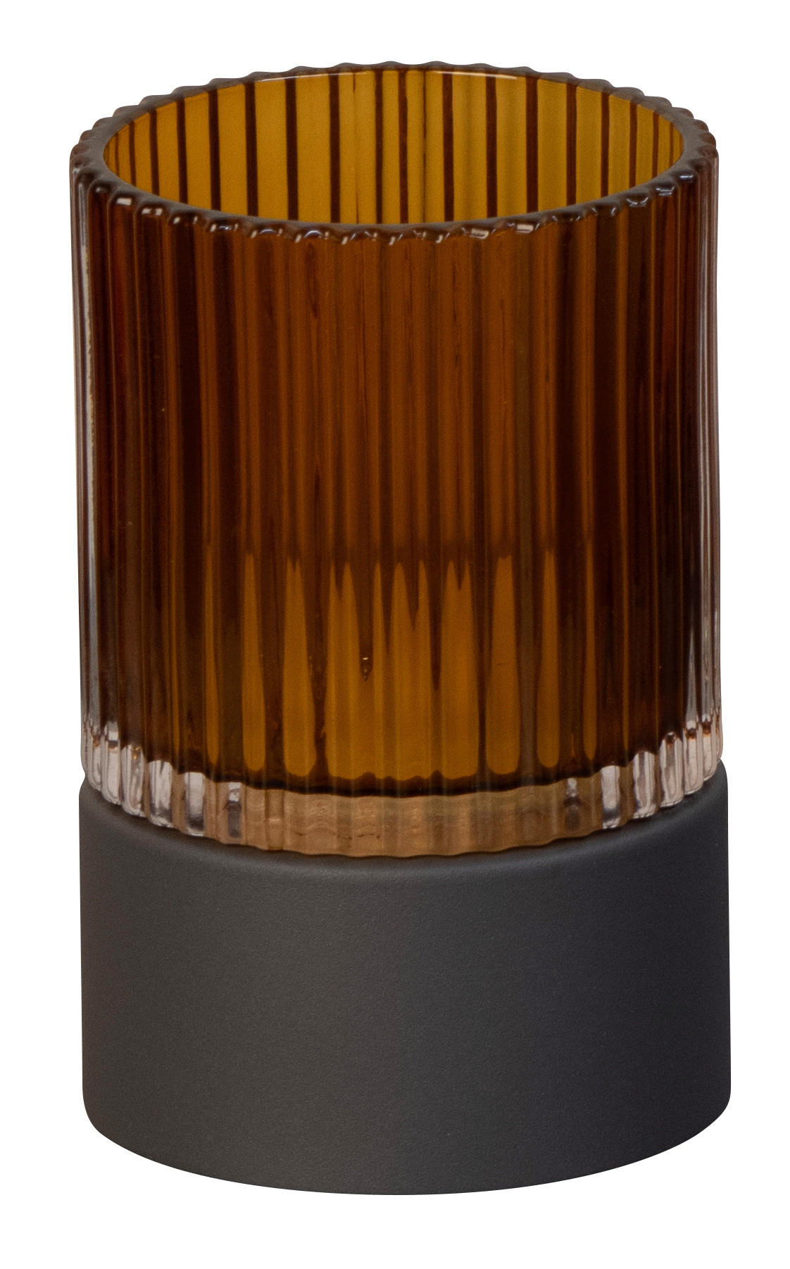 AKKU-TISCHLEUCHTE Ariva Pro 9,5/14,5 cm  - Cognac/Graubraun, Design, Glas/Metall (9,5/14,5cm)