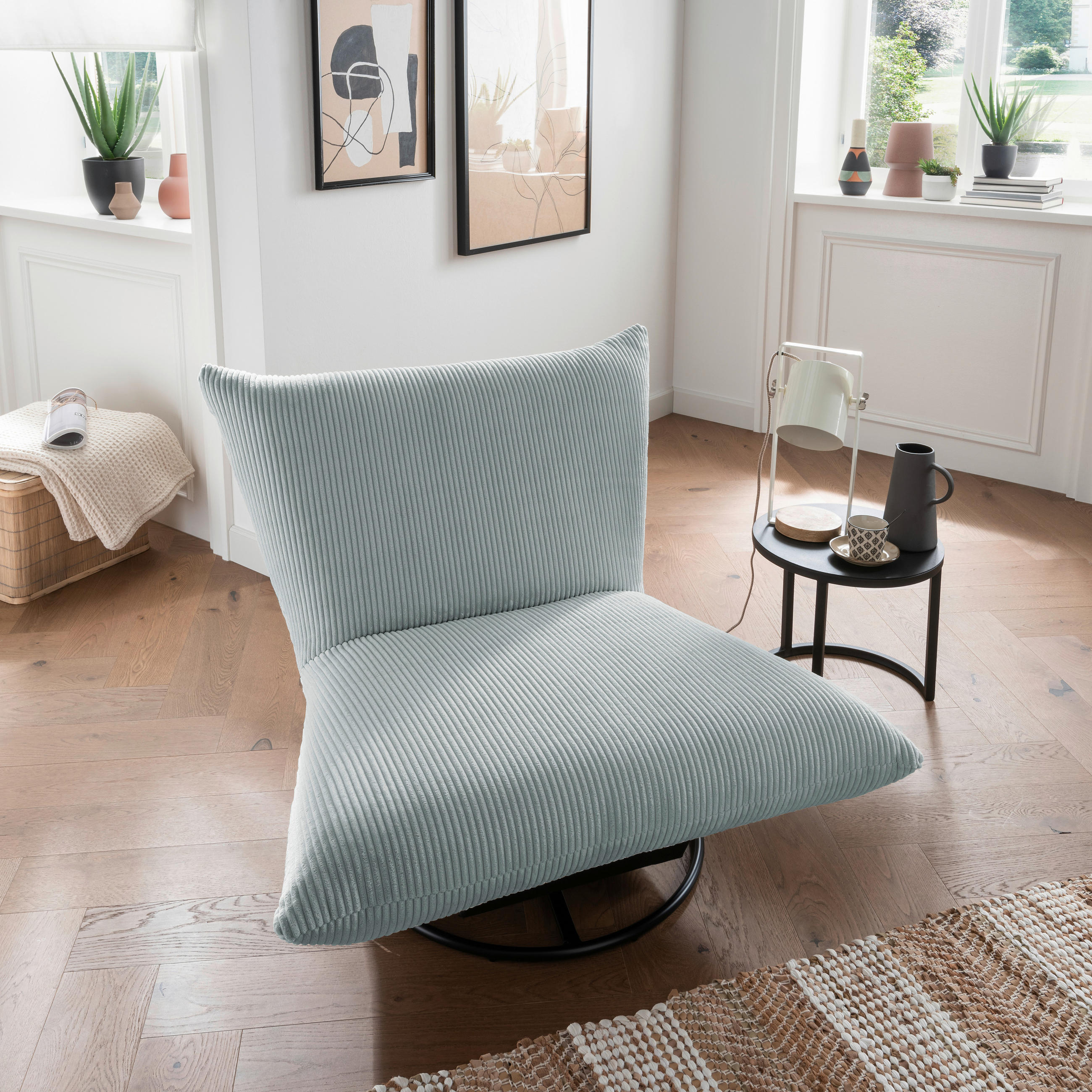RELAXSESSEL in Textil Hellblau  - Schwarz/Hellblau, Design, Textil/Metall (100/78/96cm) - Livetastic