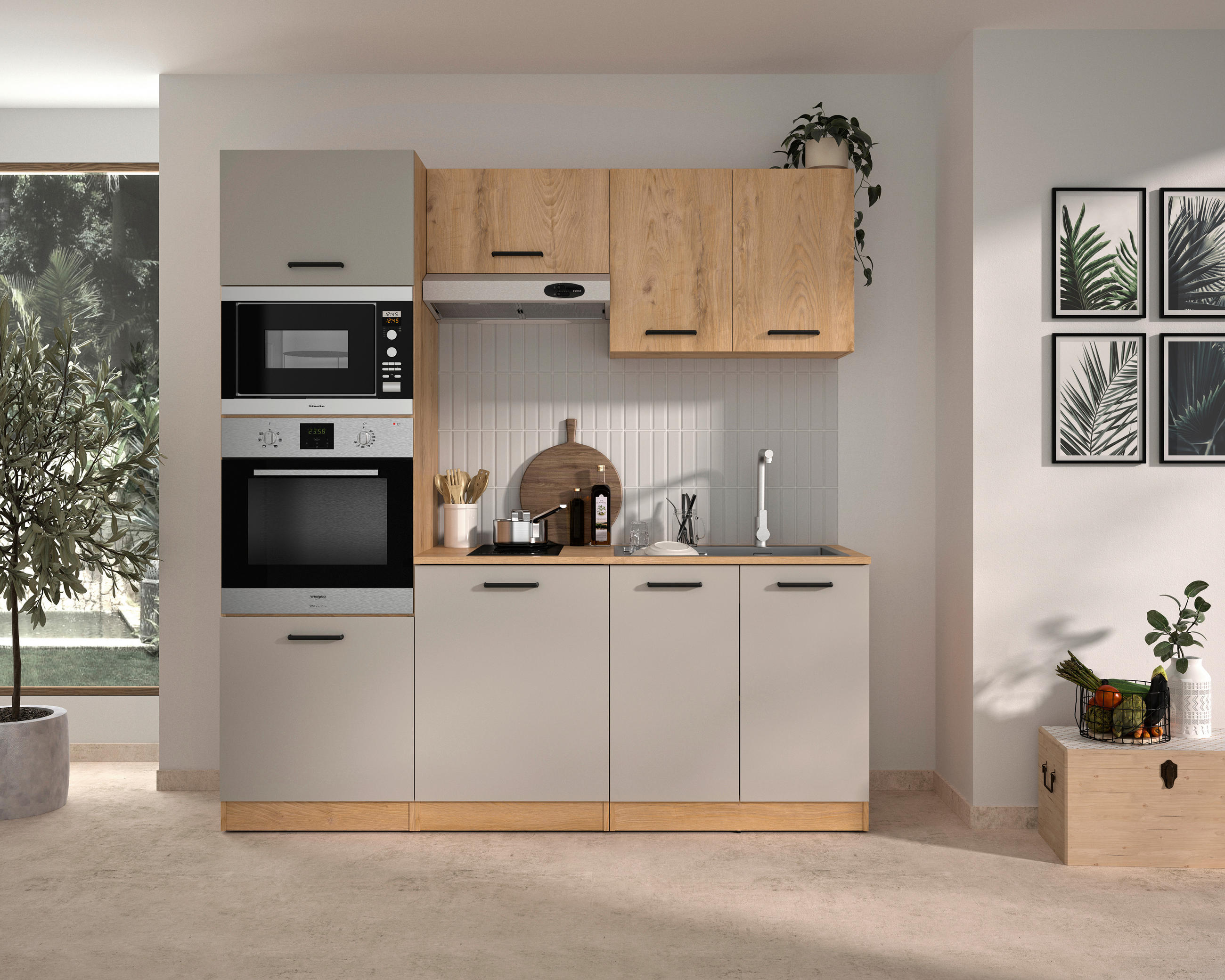 KÜCHENLEERBLOCK   in Beige, Beigebraun  - Beige/Beigebraun, Trend, Holzwerkstoff/Metall (200/211/60cm) - MID.YOU