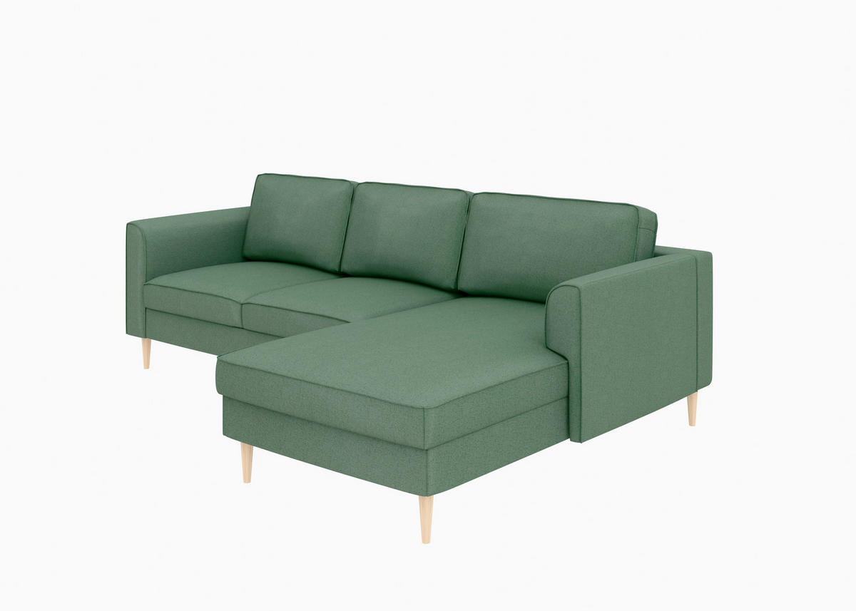 ECKSCHLAFSOFA in Struktur Dunkelgrün  - Dunkelgrün/Buchefarben, MODERN, Holz/Textil (232/161cm) - Trendmanufaktur