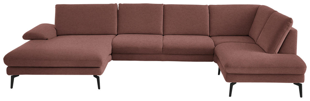 WOHNLANDSCHAFT Chenille, Flachgewebe Weinrot  - Weinrot/Schwarz, Design, Textil/Metall (180/344/208cm) - Dieter Knoll