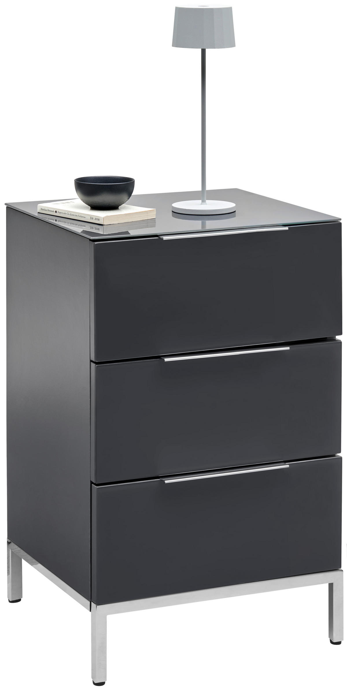 NACHTSCHRANK 45/60/40,5 cm  - Anthrazit/Alufarben, Design, Glas/Holzwerkstoff (45/60/40,5cm) - Voleo