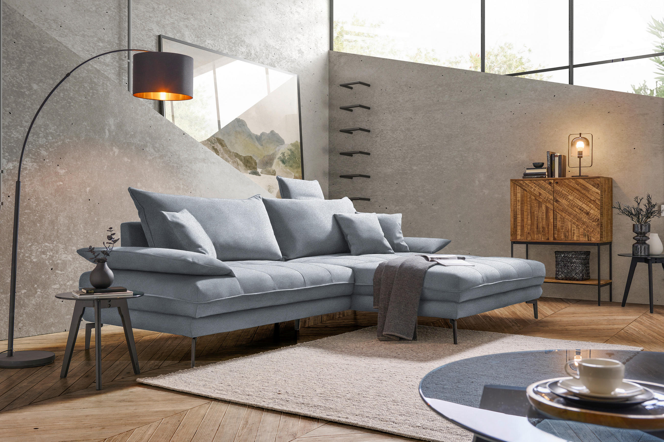 ECKSOFA PRATO Grau Mikrofaser  - Schwarz/Grau, MODERN, Textil/Metall (292/176cm) - MID.YOU