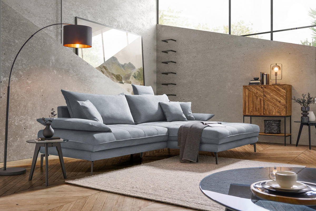 ECKSOFA PRATO Grau Mikrofaser  - Schwarz/Grau, MODERN, Textil/Metall (292/176cm) - MID.YOU