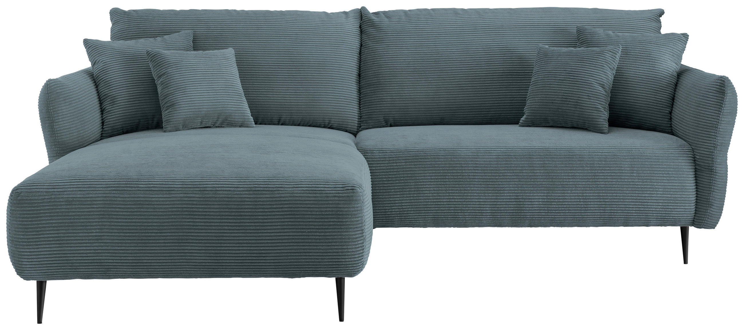 ECKSOFA in Cord Petrol  - Petrol/Schwarz, Design, Textil/Metall (178/264-302cm) - Livetastic