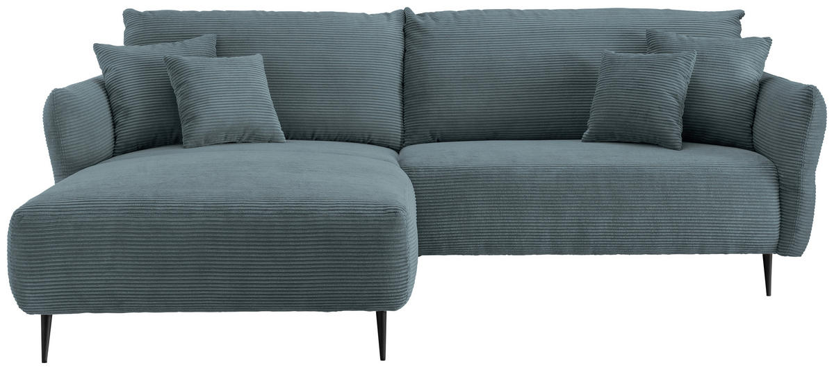 ECKSOFA in Cord Petrol  178/264-302 cm  - Petrol/Schwarz, Design, Textil/Metall (178/264-302cm) - Livetastic