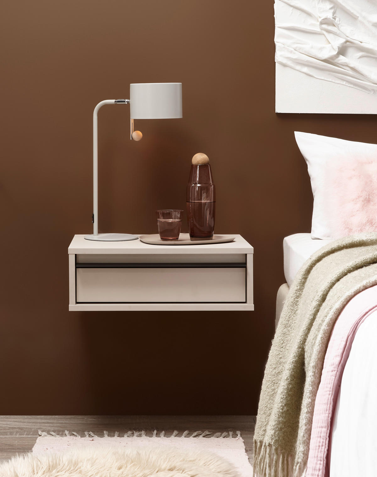 NACHTSCHRANK 50/17/34 cm  - Kaschmir/Schwarz, KONVENTIONELL, Holzwerkstoff/Metall (50/17/34cm) - Chameo