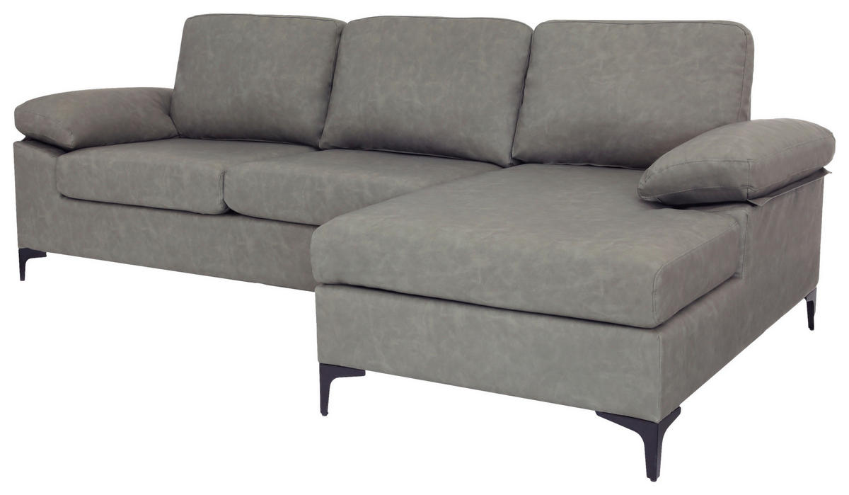 ECKSOFA in Lederlook Grau  - Schwarz/Grau, Konventionell, Kunststoff/Textil (262/135cm) - MID.YOU