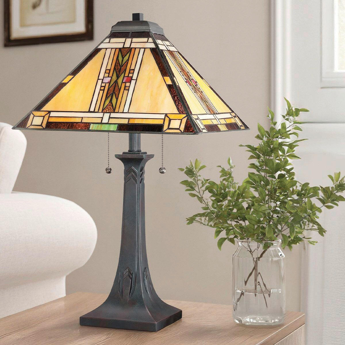 TISCHLEUCHTE - Dunkelbraun/Multicolor, Konventionell, Glas/Naturmaterialien (40.6/63,1cm) - Elstead Lighting