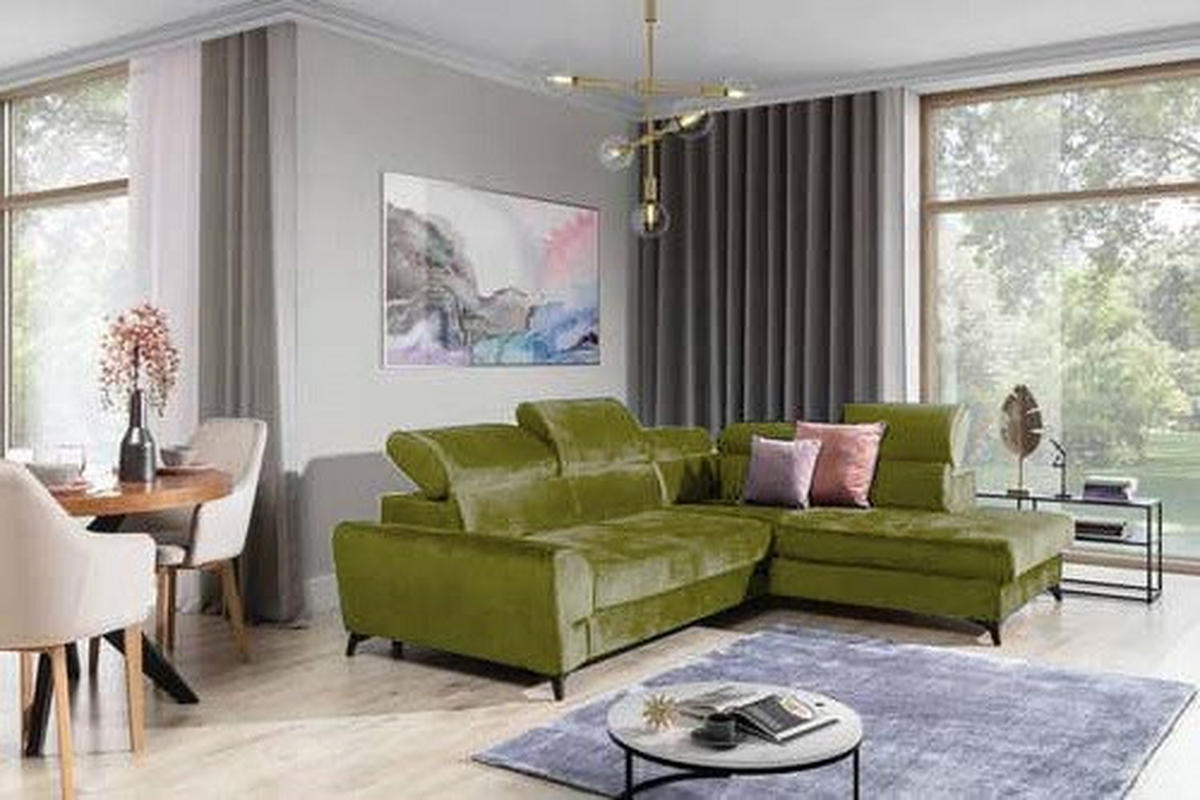 ECKSOFA Olivgrün Velours  - Schwarz/Olivgrün, MODERN, Textil/Metall (272/212cm) - MID.YOU