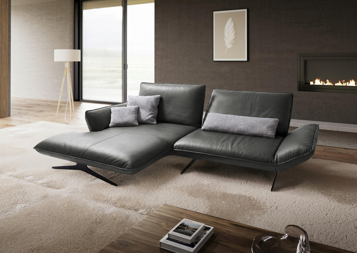 ECKSOFA Echtleder Dunkelgrau  - Dunkelgrau/Schwarz, Design, Leder/Metall (167/275cm) - Koinor