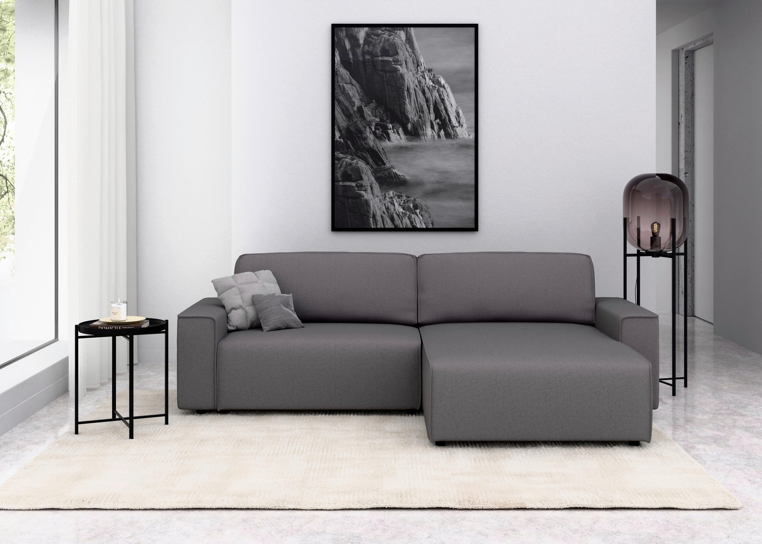 ECKSOFA CHANCE Dunkelgrau Struktur  - Dunkelgrau/Schwarz, MODERN, Kunststoff/Textil (265/164cm) - Trendmanufaktur