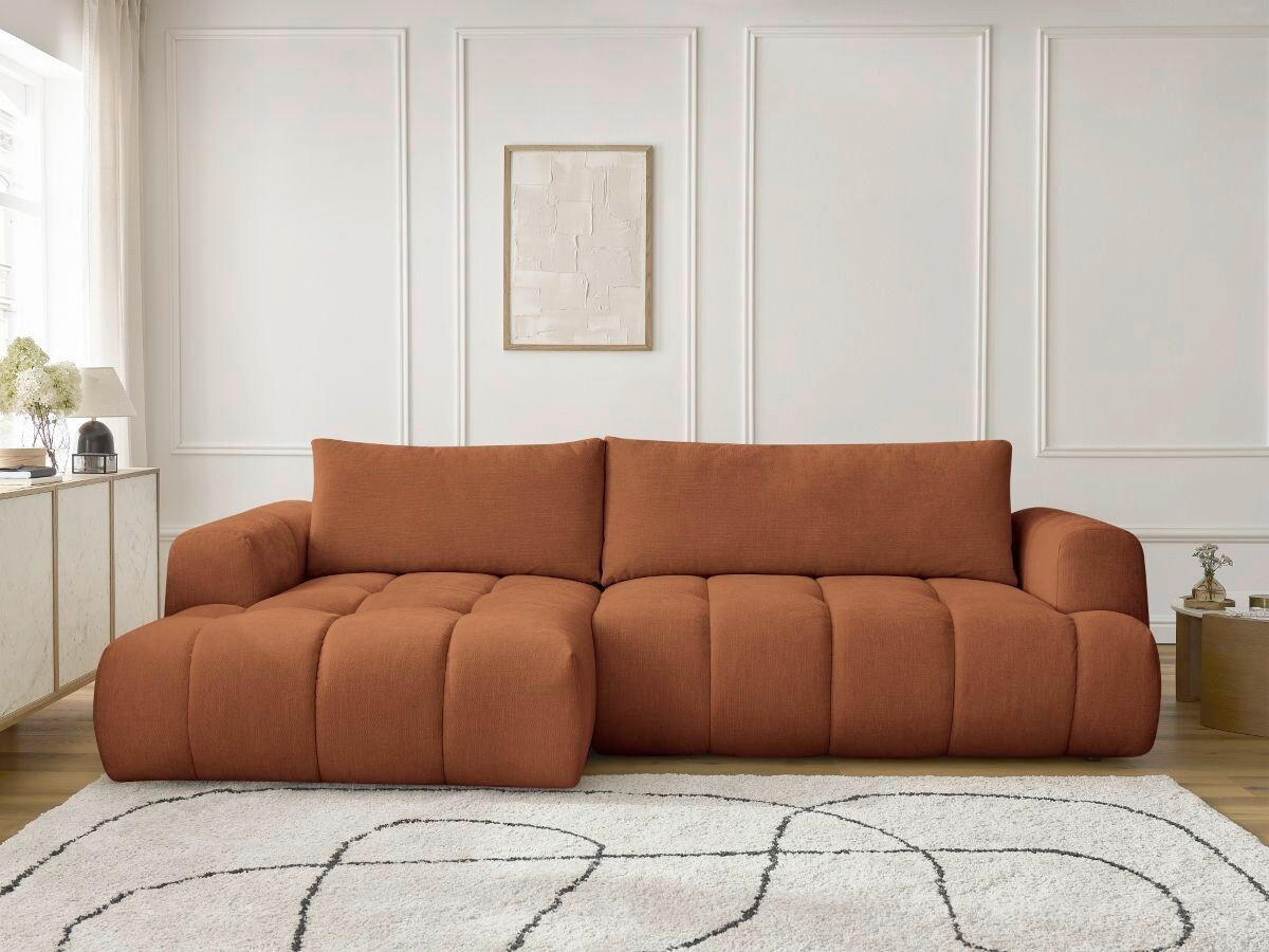 ECKSCHLAFSOFA FUJI Leinenoptik Orange  inkl.  - Schwarz/Orange, MODERN, Kunststoff/Textil (160/292cm)