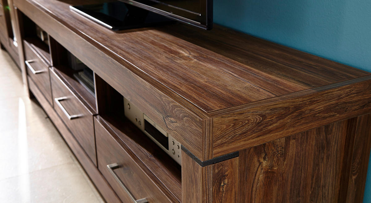 KOMODA POD TELEVIZI, barvy dubu, 200/60/54 cm - barvy dubu/barvy niklu, Design, kov/kompozitní dřevo (200/60/54cm) - Welnova