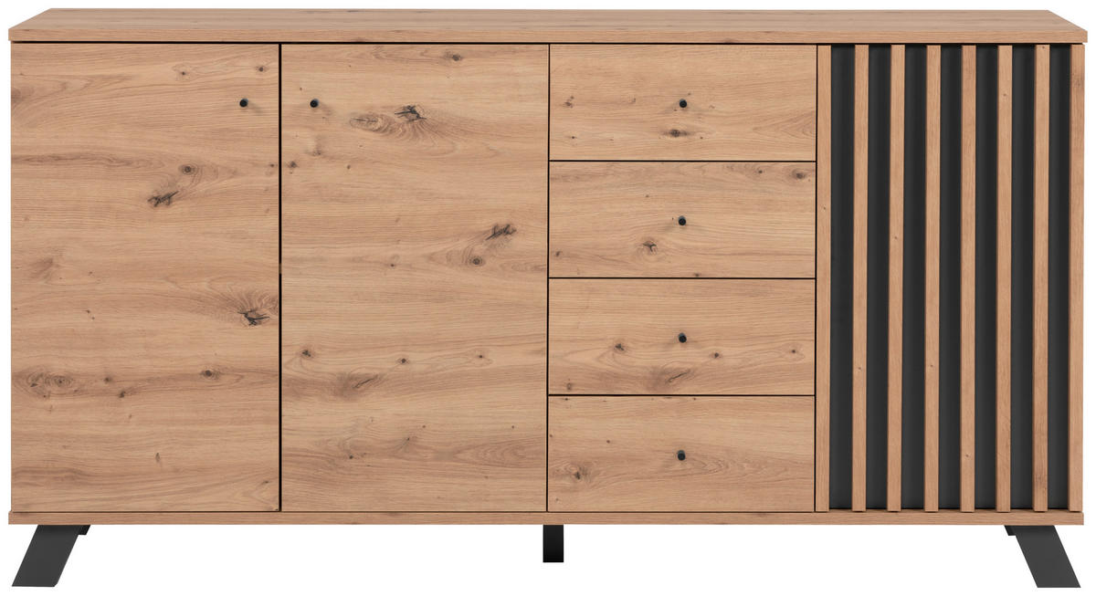 KOMODA, antracit, hrast artisan  - črna/antracit, Trendi, kovina/leseni material (160/85/40cm) - MID.YOU
