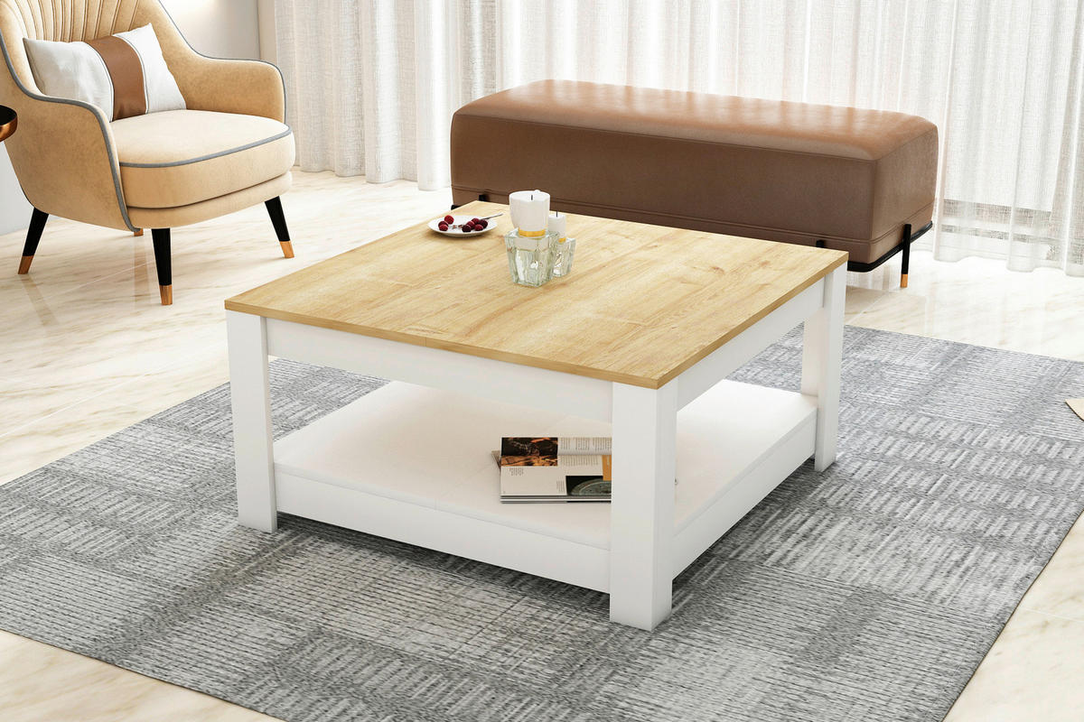 COUCHTISCH in Holzwerkstoff 89/89/45 cm  - Weiss/Eichefarben, Design, Holzwerkstoff (89/89/45cm) - Livetastic