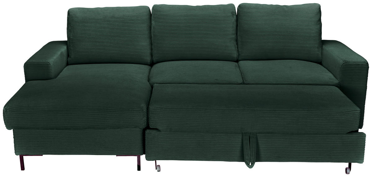 ECKSOFA Dunkelgrün Cord  - Dunkelgrün/Schwarz, KONVENTIONELL, Textil/Metall (150/240cm) - Carryhome