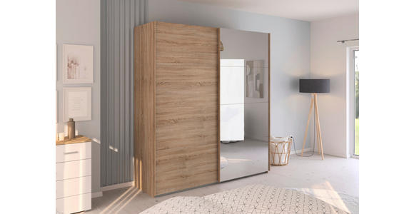 SCHWEBETÜRENSCHRANK  in Sonoma Eiche  - Sonoma Eiche, Design, Glas/Holzwerkstoff (201/223/68cm) - Novel