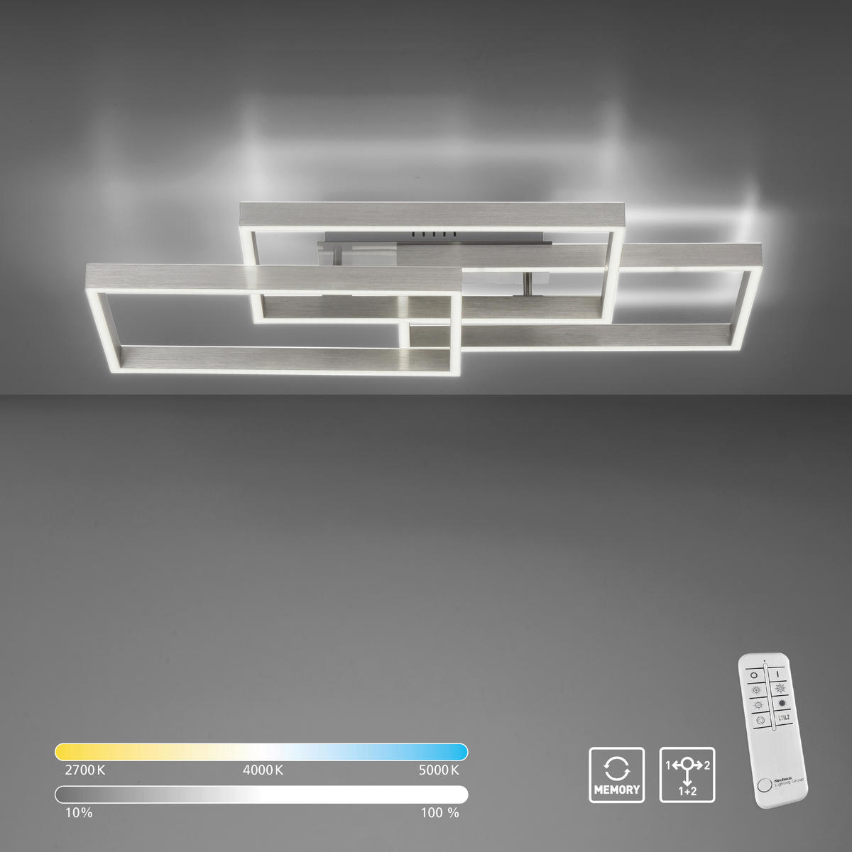 LED MENNYEZETI LÁMPA - nemesacélszínű, Design, műanyag/fém (82/50/14cm)