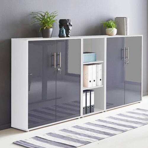 AKTENSCHRANK Weiß, Anthrazit Hochglanz  - Anthrazit Hochglanz/Weiß, MODERN, Holzwerkstoff (213/114/33cm) - MID.YOU
