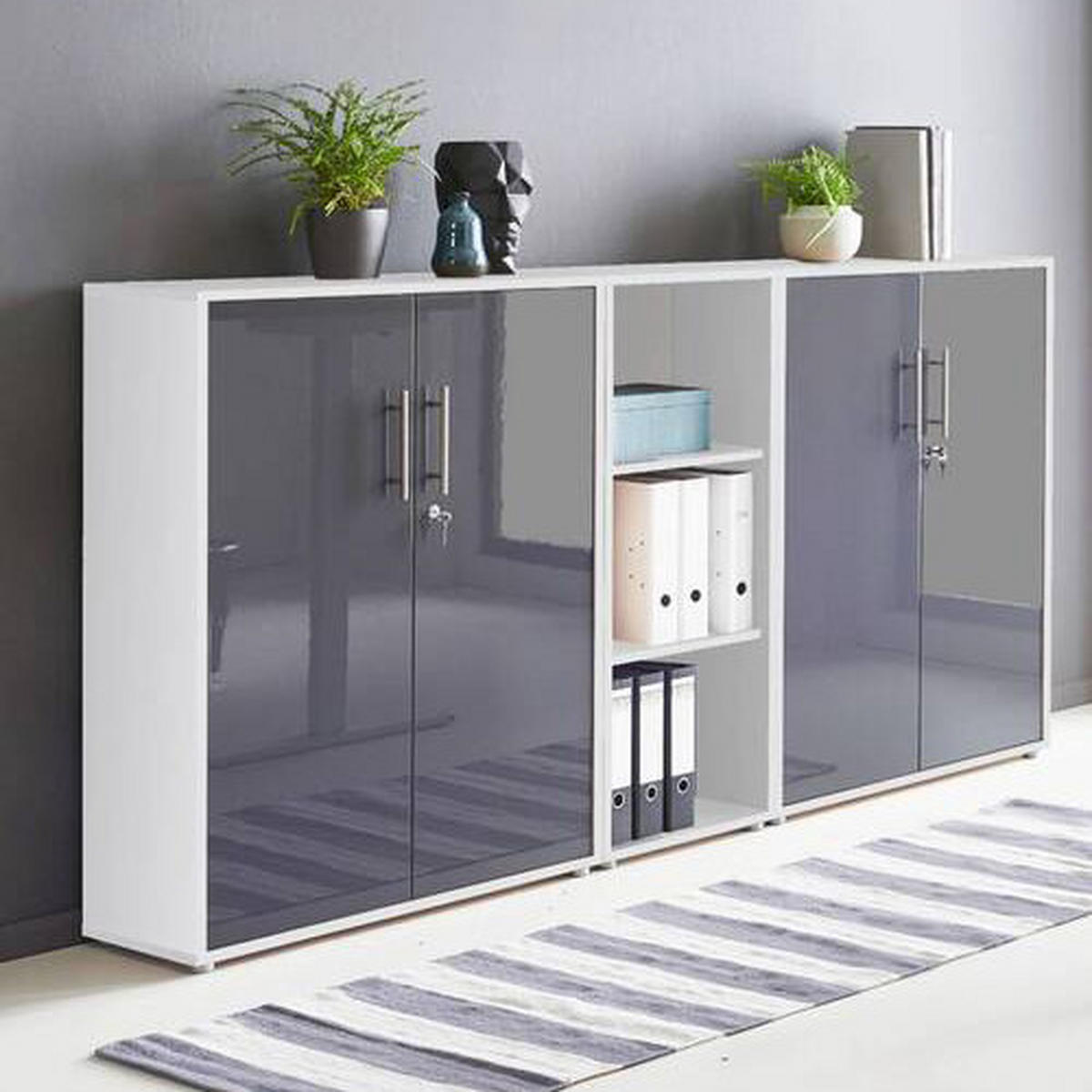 AKTENSCHRANK Anthrazit Hochglanz, Weiß  - Anthrazit Hochglanz/Weiß, MODERN, Holzwerkstoff (213/114/33cm) - MID.YOU