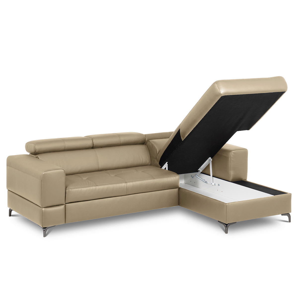 ECKSOFA Hellgrau Echtleder Lederlook  - Hellgrau/Schwarz, Design, Leder/Textil (247/173cm) - Livetastic