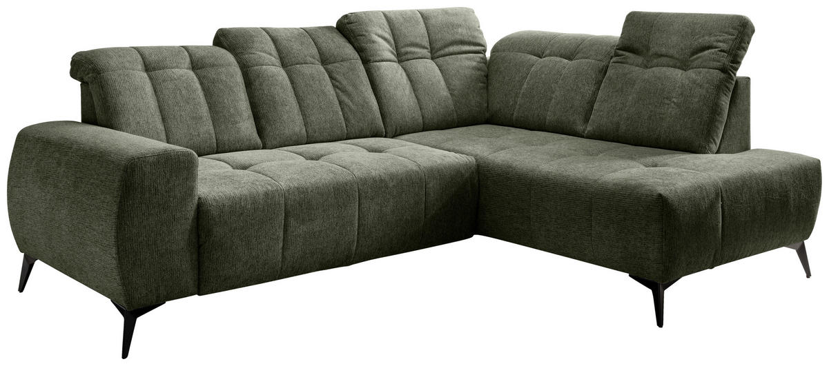 ECKSOFA in Chenille Grün  261/200 cm  - Schwarz/Grün, MODERN, Textil/Metall (261/200cm) - Livetastic