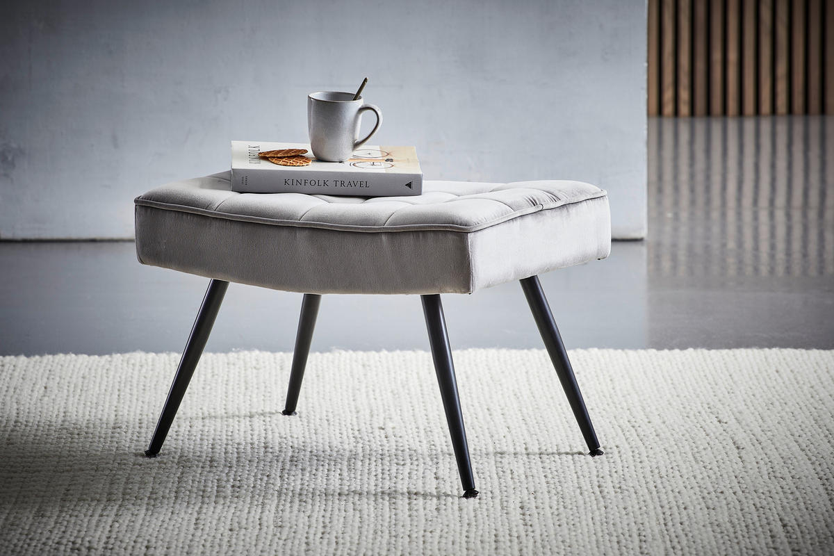 HOCKER Samt Grau, Schwarz  - Schwarz/Grau, Trend, Textil/Metall (60/40/40cm) - Xora