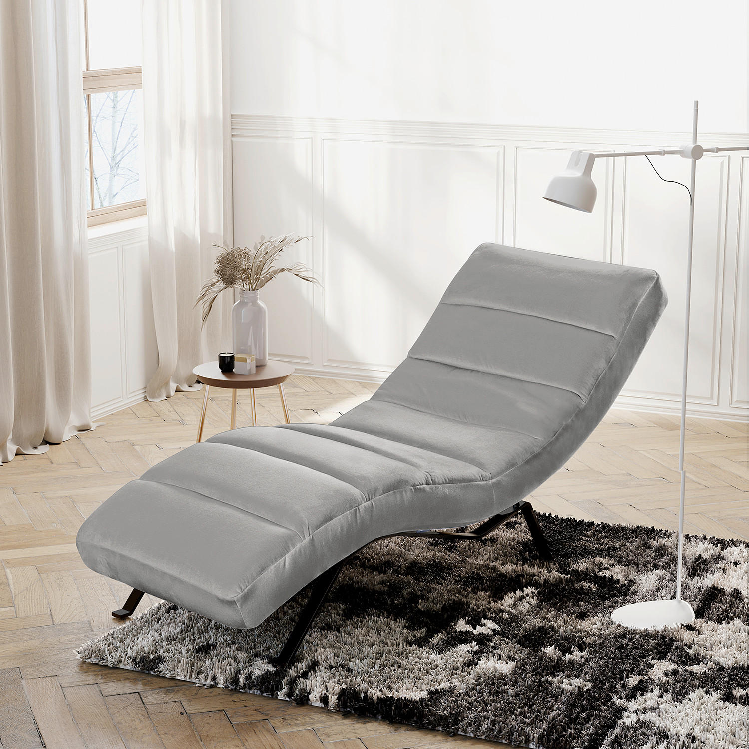 RELAXLIEGE Samt Grau  - Schwarz/Grau, Design, Textil/Metall (65/65-95/171cm) - Livetastic
