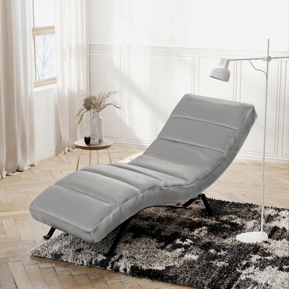 RELAXLIEGE Samt Grau  - Schwarz/Grau, Design, Textil/Metall (65/65-95/171cm) - Livetastic