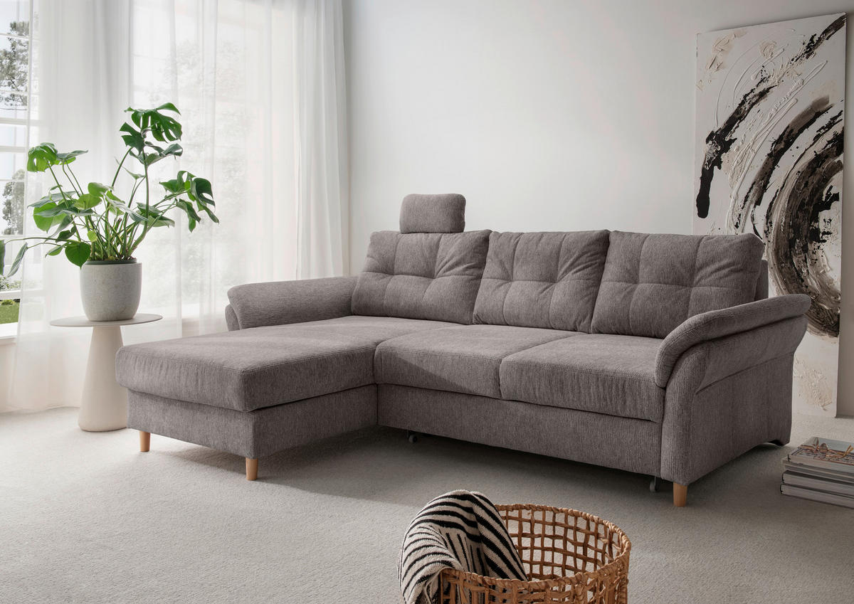 ECKSOFA in Chenille Graubraun  - Graubraun/Naturfarben, Modern, Holz/Textil (176/250cm) - Livetastic