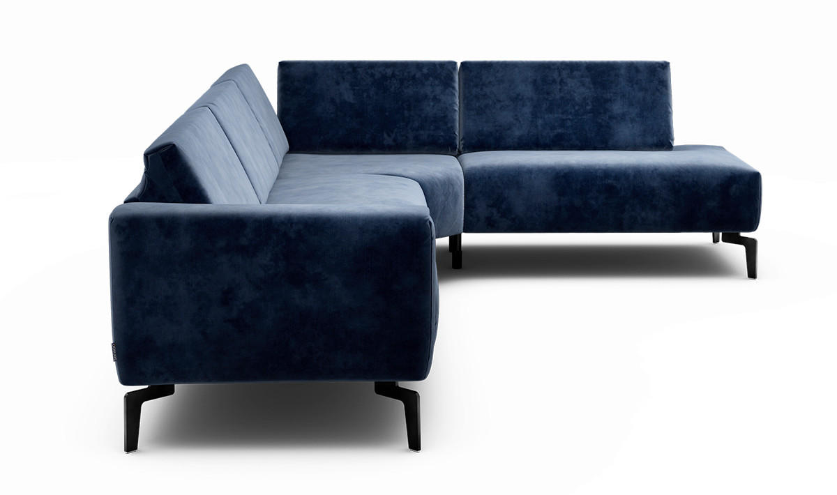 ECKSOFA Cosy Dunkelblau Samt  - Schwarz/Dunkelblau, Design, Textil/Metall (296/213cm) - SENSOO