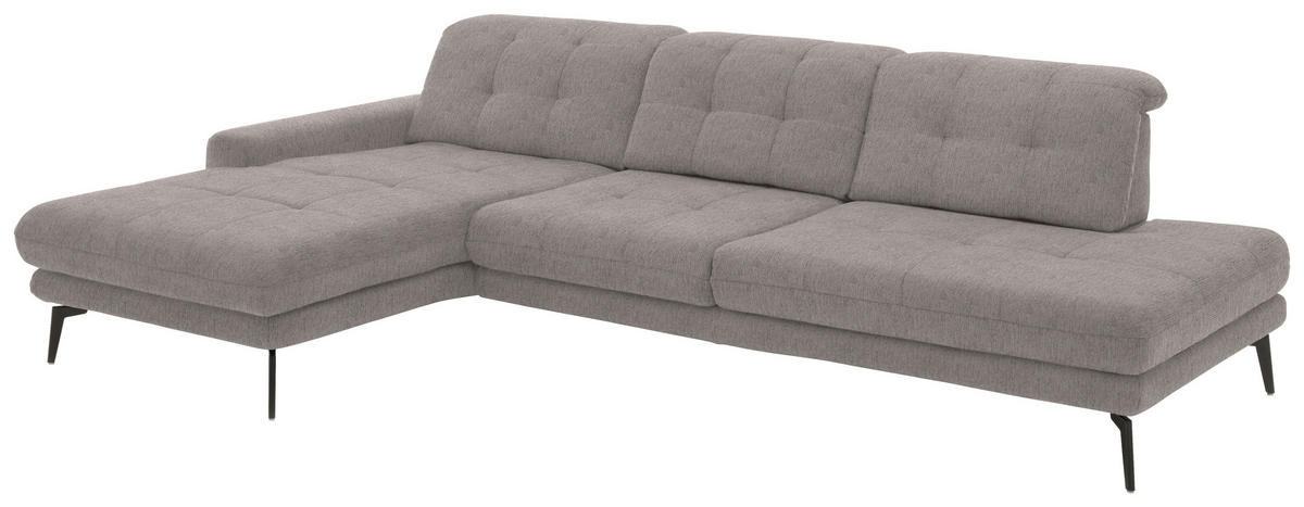 ECKSOFA in Flachgewebe Greige  - Greige/Schwarz, Design, Textil/Metall (190/309cm) - Beldomo Style