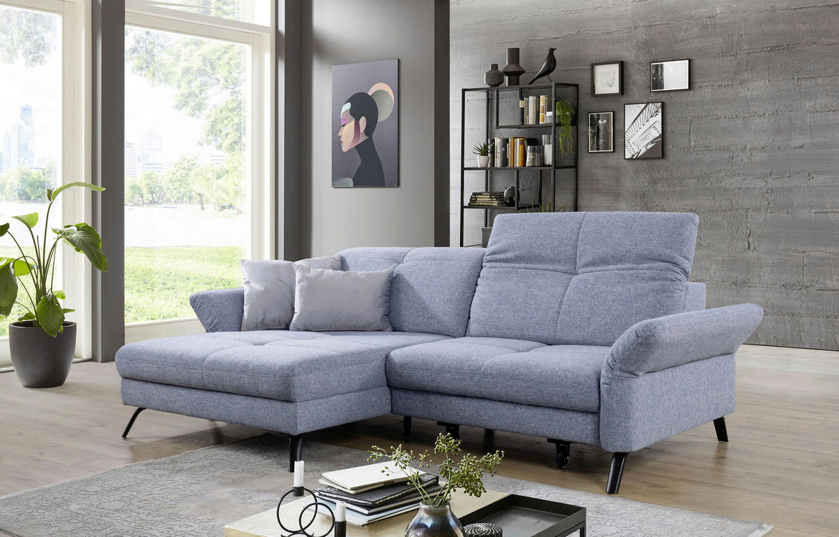 ECKSOFA Blau Flachgewebe  - Blau/Schwarz, KONVENTIONELL, Textil/Metall (170/262cm) - SetOne by Musterring