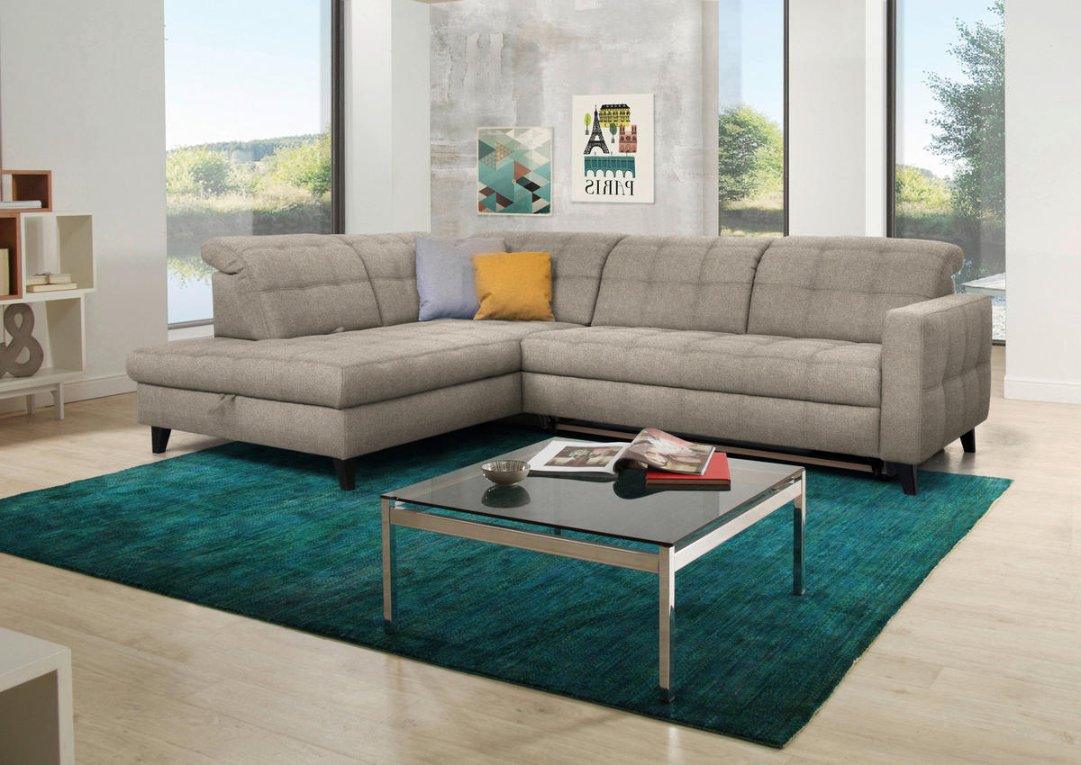 ECKSOFA in Webstoff Beige  - Beige/Schwarz, Design, Holz/Textil (216/297cm) - Xora