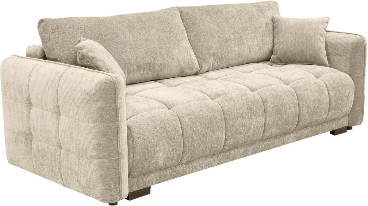 BOXSPRINGSOFA Chenille Naturfarben  inkl. Zierkissen, Rückenkissen, Bettkasten, Schlaffunktion  - Schwarz/Naturfarben, KONVENTIONELL, Kunststoff/Textil (235/94/103cm) - Novel