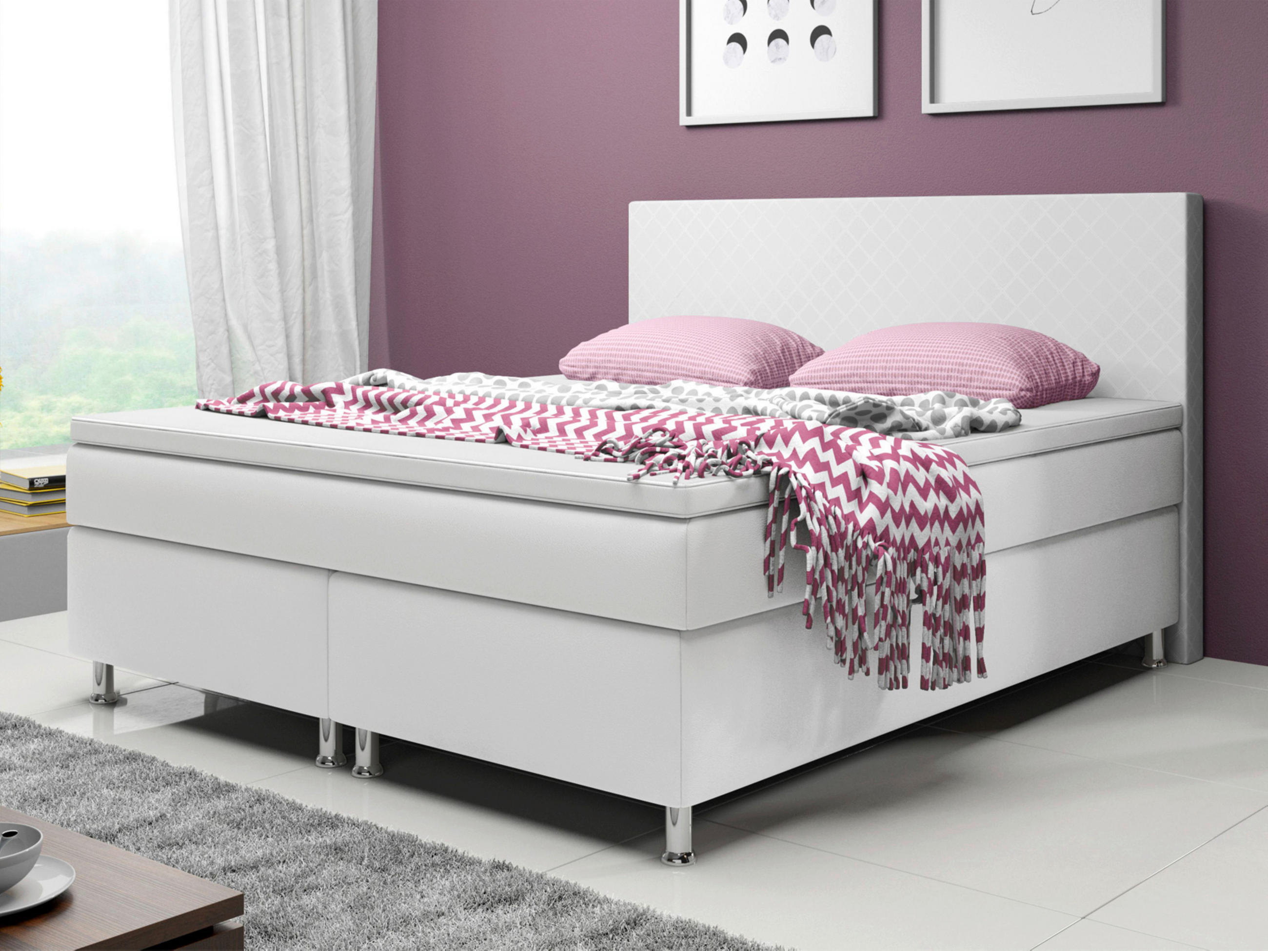 Boxspringbett mit Topper  in Weiß  - Silberfarben/Weiß, KONVENTIONELL, Leder/Textil (180/115/210cm) - MID.YOU