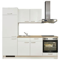 KÜCHENBLOCK 220 cm   in Weiß, Eichefarben  - Edelstahlfarben/Eichefarben, Design, Holzwerkstoff/Metall (220cm) - Pino