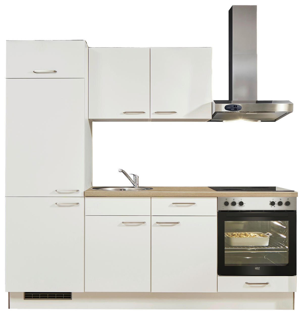 KÜCHENBLOCK 220 cm   in Weiß, Eichefarben  - Edelstahlfarben/Eichefarben, Design, Holzwerkstoff/Metall (220cm) - Pino