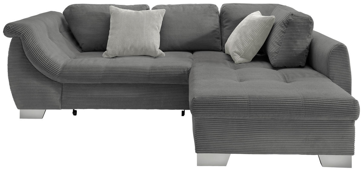 ECKSOFA Grau Cord  - Silberfarben/Grau, Design, Holz/Textil (250/190cm) - MID.YOU