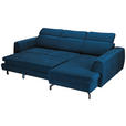 ECKSOFA Blau Chenille  inkl. Zierkissen, Bettkasten, Schlaffunktion, Rücken echt, Kopfteilverstellung, Liegefläche im Originalstoff  - Blau/Schwarz, KONVENTIONELL, Textil/Metall (266/185cm) - Carryhome