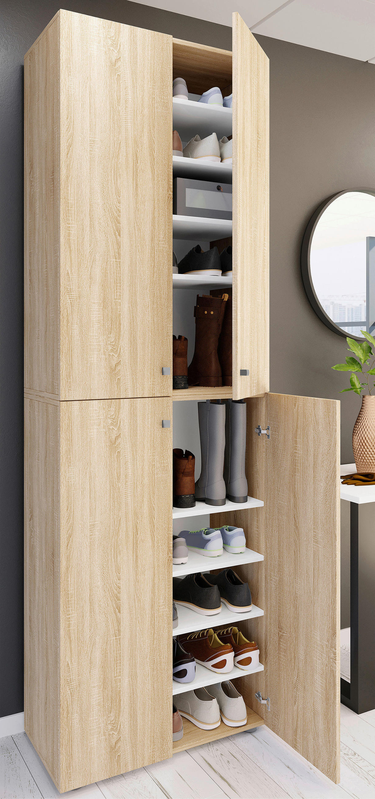 SCHUHSCHRANK Lona  in 70/220/40 cm  - Silberfarben/Schwarz, Design, Holzwerkstoff/Kunststoff (70/220/40cm) - MID.YOU