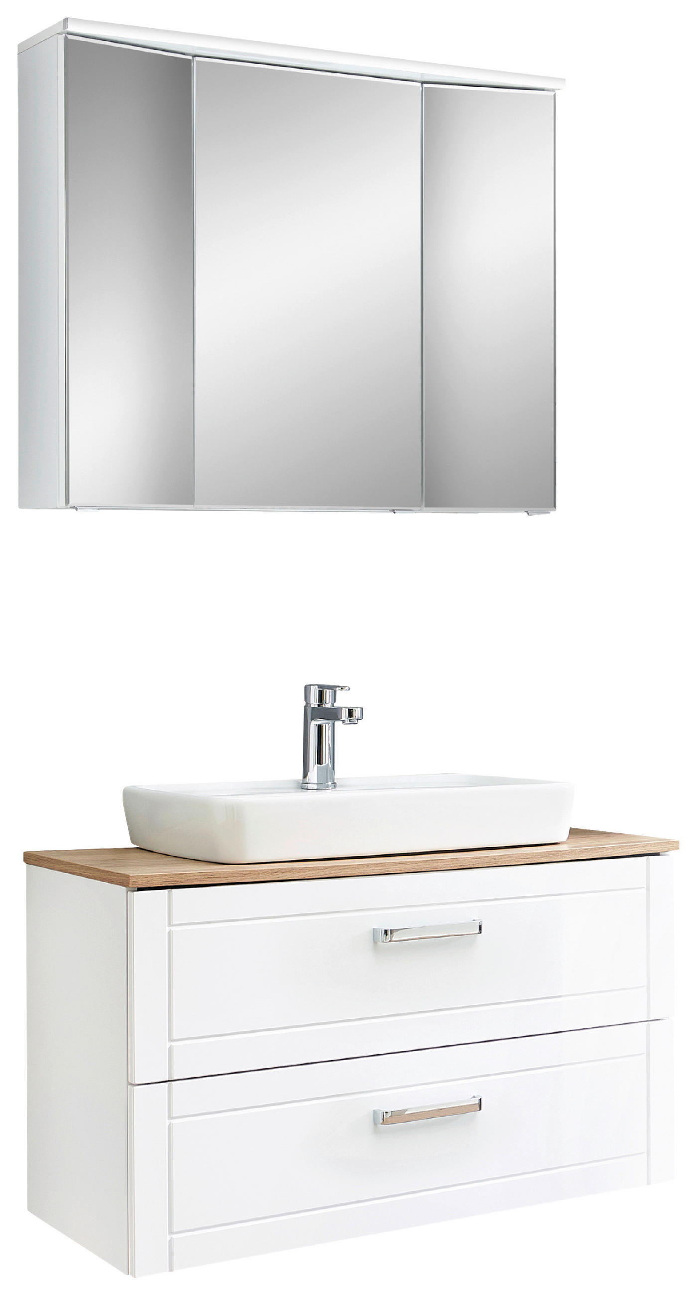 BADEZIMMER 4-teilig  in 90 cm  - Chromfarben/Eichefarben, MODERN, Glas/Keramik (90cm) - Sadena
