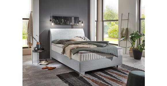 BOXSPRINGBETT 140/200 cm  in Mintgrau  - Mintgrau/Chromfarben, KONVENTIONELL, Kunststoff/Textil (140/200cm) - Hom`in