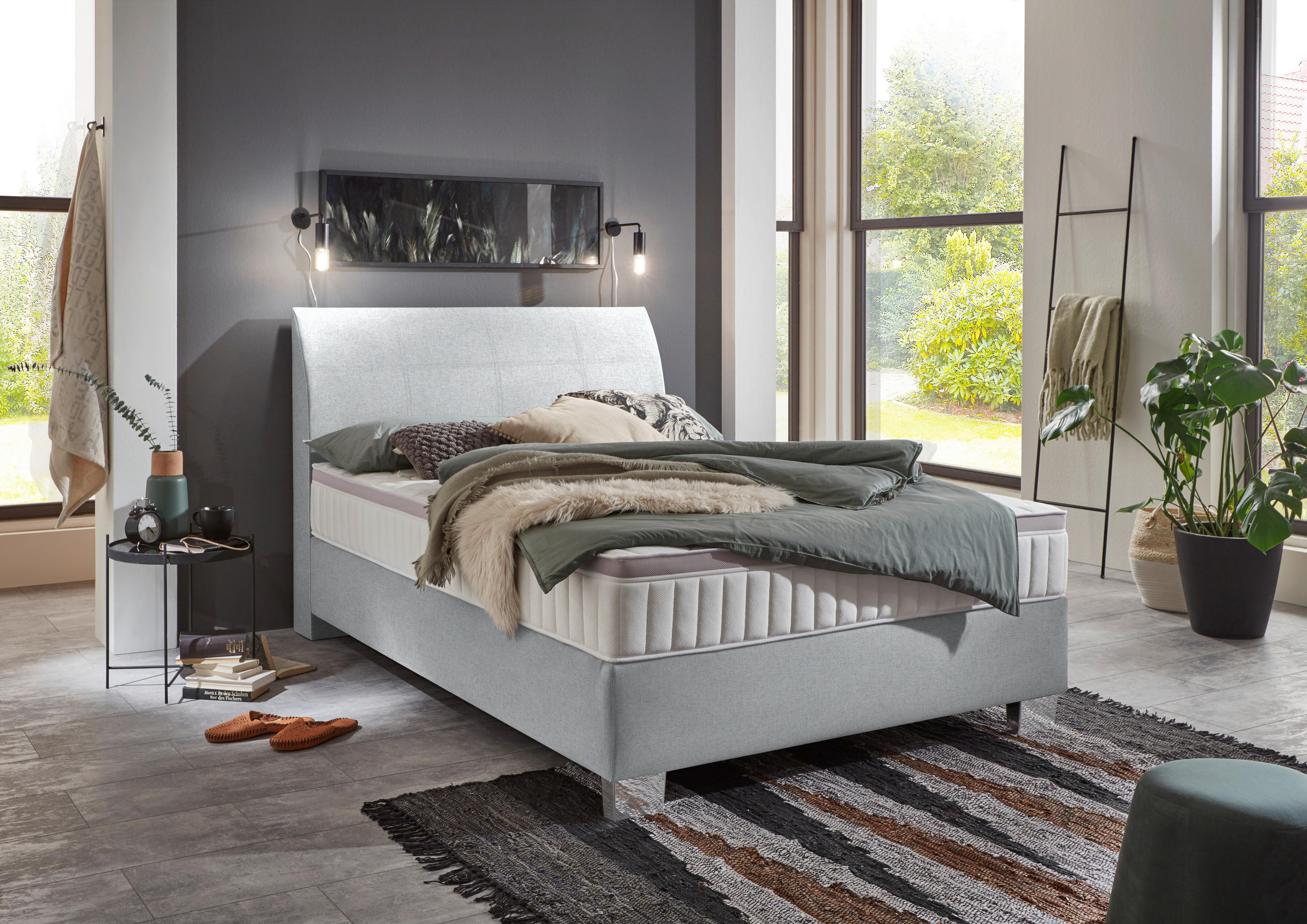 BOXSPRINGBETT 120/200 cm  in Mintgrau  - Mintgrau/Chromfarben, Konventionell, Kunststoff/Textil (120/200cm) - Hom`in