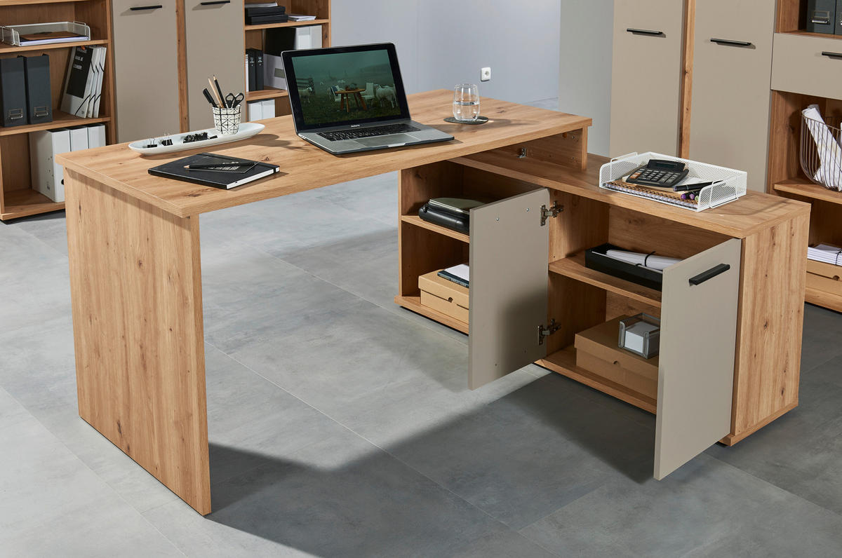 SCHREIBTISCHKOMBINATION Kaschmir, Eiche Artisan  - Kaschmir/Eiche Artisan, MODERN, Holzwerkstoff (161/74/130cm) - MID.YOU